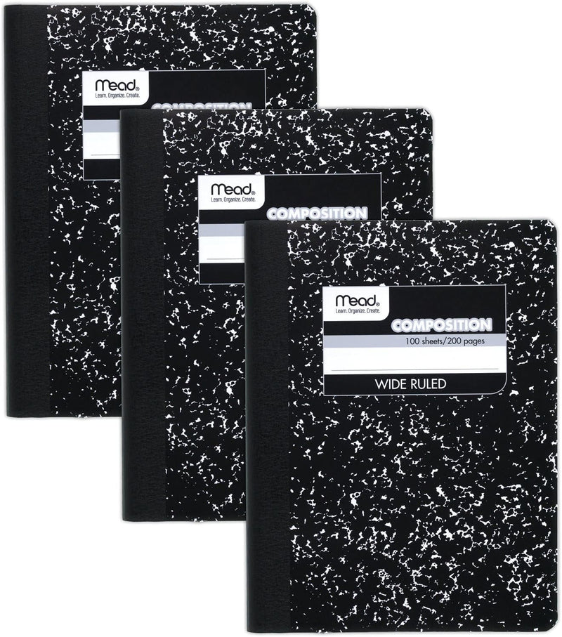 Mead Composition Notebook, Wide Ruled Paper, 7-1/2" x 9-3/4", 100 Sheets, Black Marble (09910)