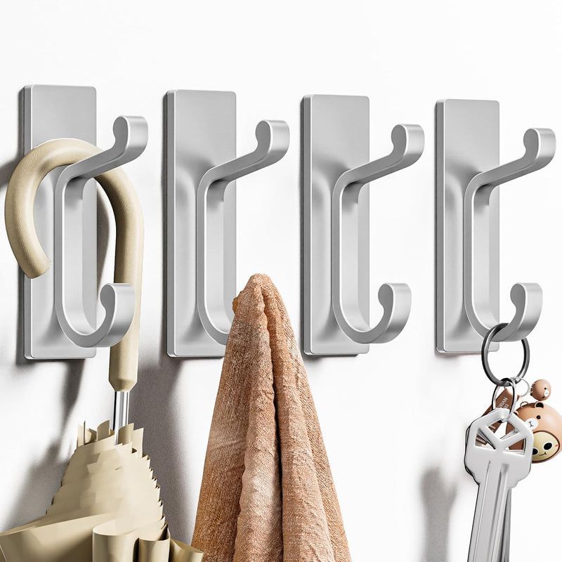6 Pack Self Adhesive Wall Black Hooks - Sticky Hooks Wall Mount for Clothes, Towel, Robes, Keys, Purse, Backpack, Heavy Duty Hooks for Door Kitchen Bathroom Shower Rental Houses, Hold 13Lbs.