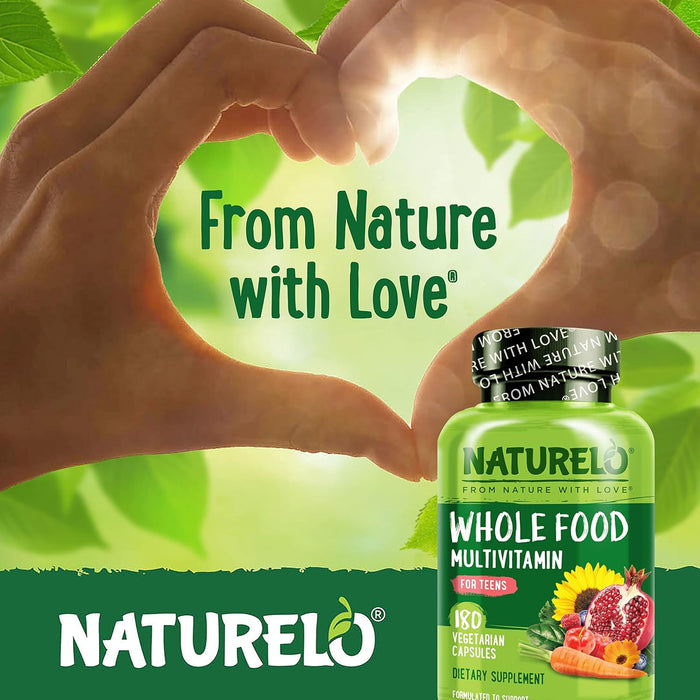 NATURELO Teen Multivitamin - Whole Food Multivitamin - with Minerals for Teenage Boys & Girls - Supplement for Active Kids - Non-GMO - Vegan & Vegetarian - 180 Capsules