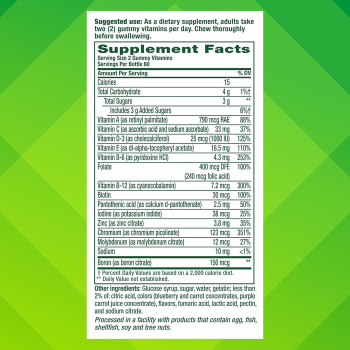 Vitafusion Adult Gummy Vitamin Supplement for Men, Berry Flavored, A, C, D, E, B6, B12, Daily, 120 Count, 60 Day Supply