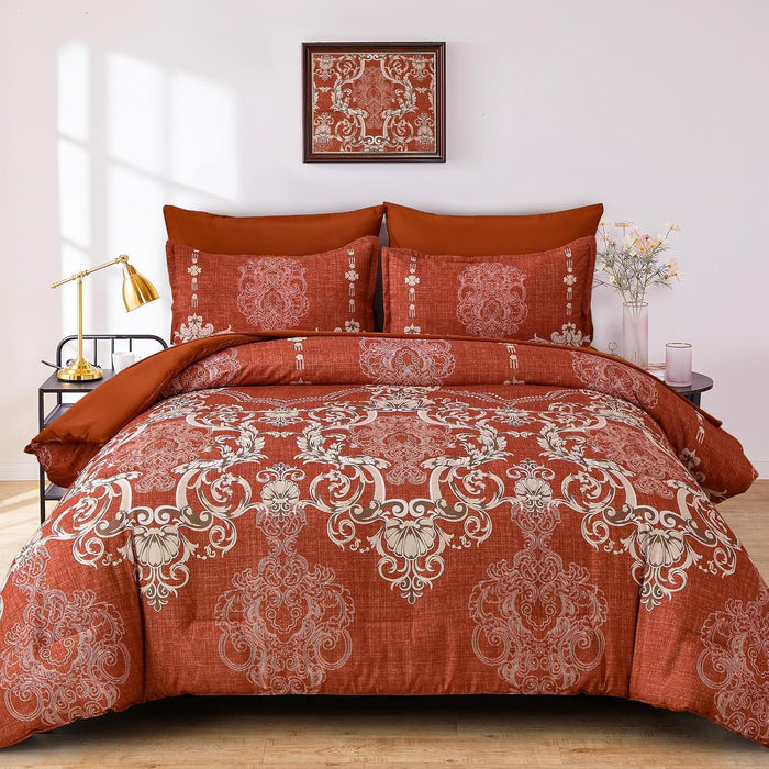Mybedsoul King Size comforter set, 7 Pieces Boho Bed in a Bag for King Bed, Black Damask Comforter Set with Sheet, Pillowcases & Shams, Soft Microfiber Lightweight Bedding Set for All Season(90"x104")