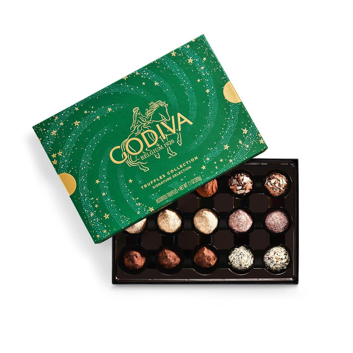Godiva Red Bow Signature Truffle Gift Box, Belgian Dark and Milk Chocolates with Ganache Centers, Gourmet Holiday Gift, Non-GMO & Kosher, 24 Pc
