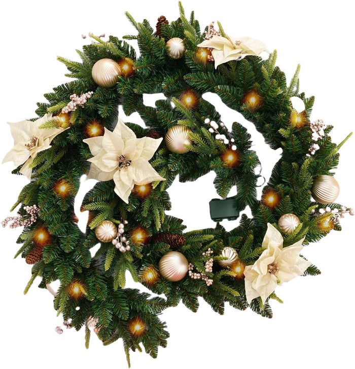 Pre-lit 9ft Christmas Garland with Lights, Garlands for Decoration Christmas with 243 Branches and 50 LED Warm Lights,for Mantle,Outdoor,Stairs Railing,Wall,Table,Indoor（Battery Operated）