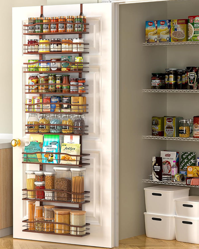 Moforoco 9-Tier Over The Door Pantry Organizer, Pantry Organization and Storage, Black Hanging Basket Wall Spice Rack Seasoning Shelves, Home & Kitchen Bedroom Bathroom House Essentials