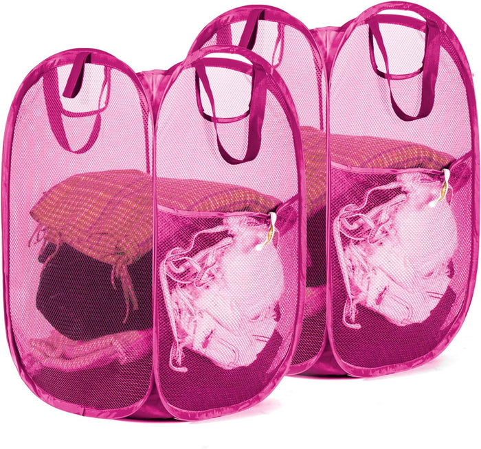 HOUSE AGAIN Mesh Popup Laundry Hamper, [Reinforced] Collapsible Laundry Basket, Foldable Pop Up Hamper with Durable Handles, Easy to Open and Fold for Dorm, Laundry Room, Bedroom, RV, (Grey）