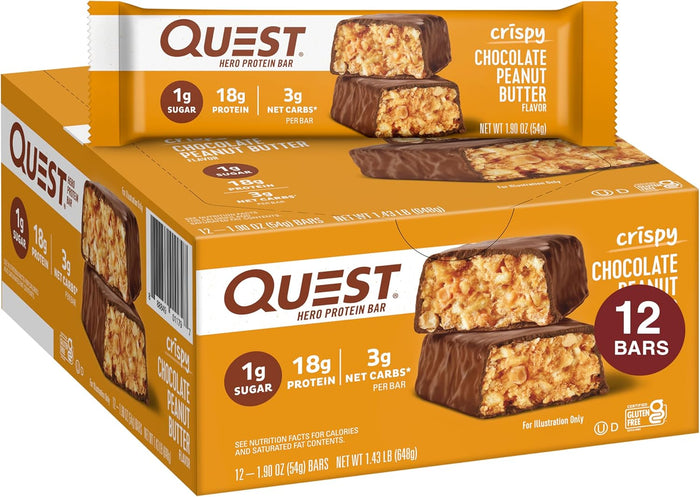 Quest Nutrition Crispy Blueberry Cobbler Hero Protein Bar, 16g Protein, 1g Sugar, 3g Net Carb, Gluten Free Protein Snack, Keto Friendly, 12 Count