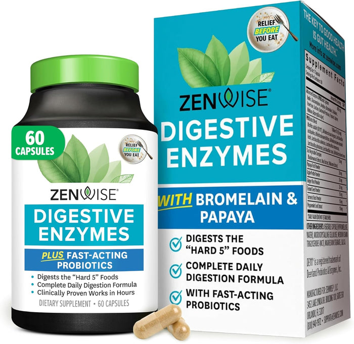 Zenwise Health Digestive Enzymes for Gut Health & Bloating Relief - Multi Enzymes Digestion Supplement with Probiotics, Bromelain & Papaya for Digestive Health Support - Men & Women - 180 Count