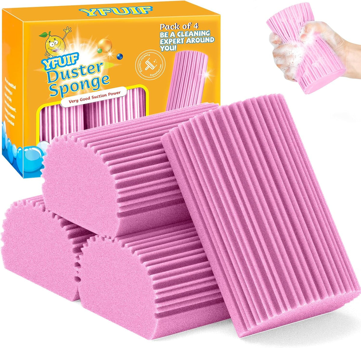2-Pack Damp Clean Duster Sponge, Magic Sponge Eraser Baseboard Cleaner Tool, Dusters for Cleaning Blinds, Glass, Vents, Railings, Mirrors,Window Track Grooves and Faucets