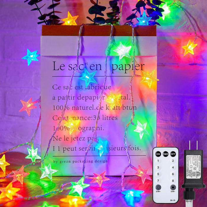 Star String Lights Plug in - 33 ft 100 LED Star Fairy String Lights with Remote and Timer, Waterproof for Bedroom Porch Wedding Party Patio Garden Tent Indoor Outdoor Décor, Warm White