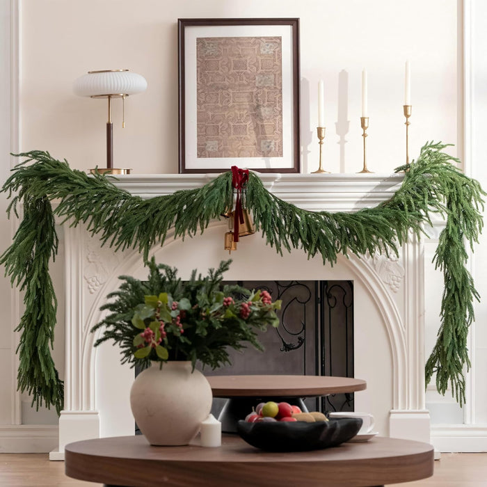 Deluxe Christmas Garland – Real Touch Norfolk Pine Garland for Mantel, Staircase, Arches, and Holiday Decor, Artificial Greenery (Norfolk Pine Garland, 6Feet)