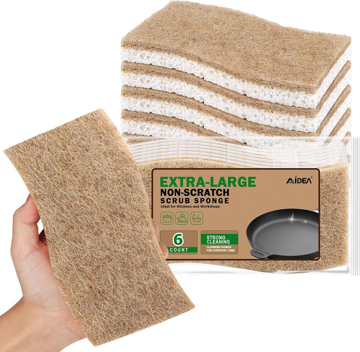 AIDEA XL Scrub Sponges Heavy Duty 12Count, Sponges for Dishes, Extra Large Sponge for Cleaning Kitchen and Household, Heavy Duty Sponge Safe for Non-Coated Cookware, Cleaning Power for Bathroom, House