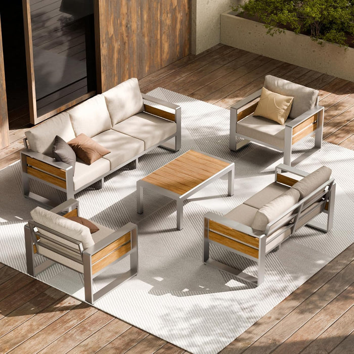 ZANDOR Aluminum Outdoor Patio Furniture Set, 5-Piece Metal Modern Outside Sectional Conversation Lawn Furniture with Coffee Table & Washable Thick Cushions,Seating Sofa for Garden/Backyard/Porch Grey