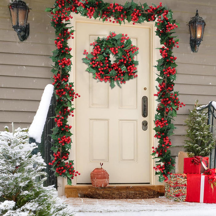 Uguisu 5.6ft Red Artificial Christmas Garland,Eucalyptus Green Garland with Berry Flower Clusters,Artificial Vines for Backdrops, Fireplaces,Dining Tables,Christmas Parties,Indoor and Outdoor Decor.