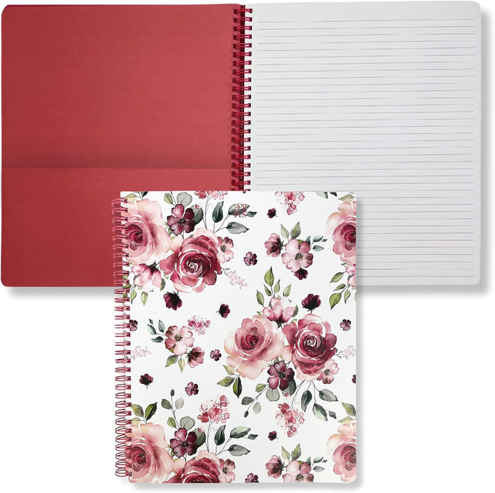 Steel Mill & Co Cute Large Spiral Notebook College Ruled, 11" x 9.5" with Durable Hardcover and 160 Lined Pages, Floral Vines