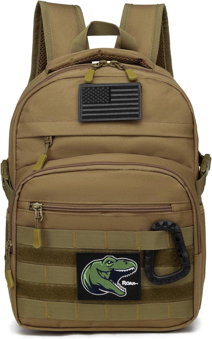 Kids Tactical Backpack Army Molle Bookbag Military Boys Backpack for School, Outdoor, Camping (Includes 2 Patches+1Carabiner), Black Camo