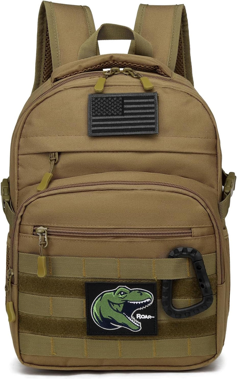Kids Tactical Backpack Army Molle Bookbag Military Boys Backpack for School, Outdoor, Camping (Includes 2 Patches+1Carabiner), Black Camo