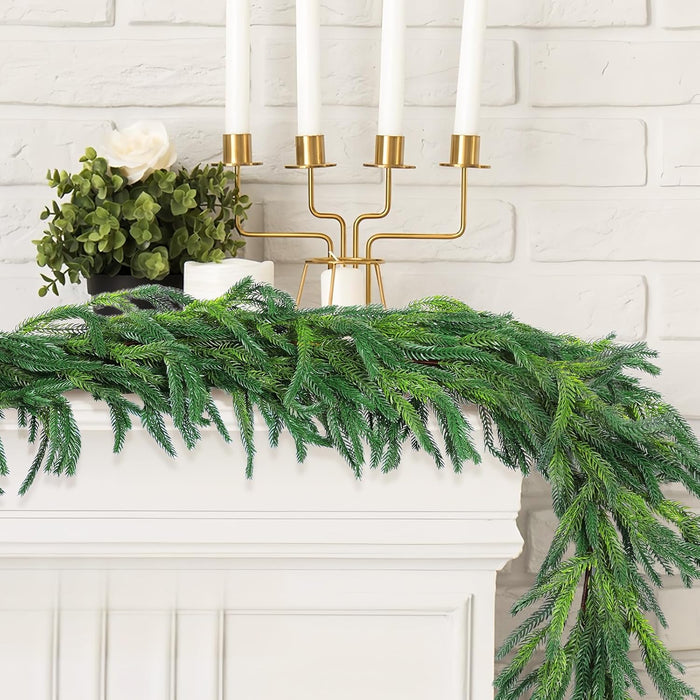 2 Pcs 6 Ft Christmas Norfolk Pine Garlands, Real Touch Faux Pine Garland, Realistic Green Fake Greenery Garland for Christmas Table, Mantle, Wall, Outdoor Holiday Winter Decorations(2, 6 FT)