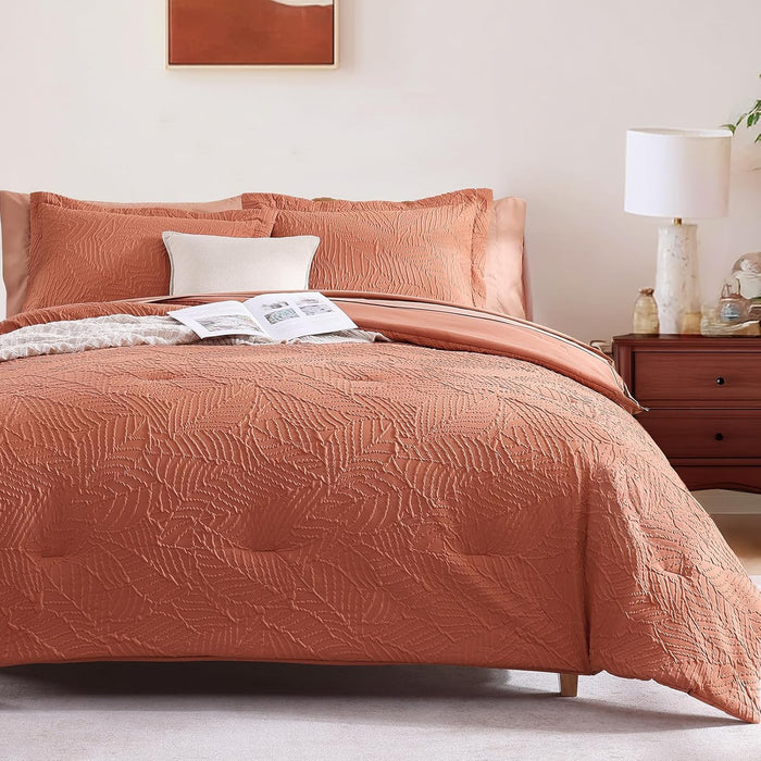 Geniospin Queen Comforter Set - 7 Pieces Brown Textured Queen Bedding Sets with Comforter, Sheets, Pillowcases & Shams，All Season Brown Bedding