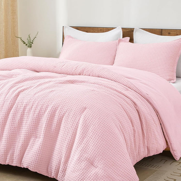 PHF Ultra Soft Waffle Weave Comforter Set Queen Size, 3 Pieces Lightweight Breathable Comfy Bedding Set, Comfy Textured 1 Comforter with 2 Pillow Shams, Black