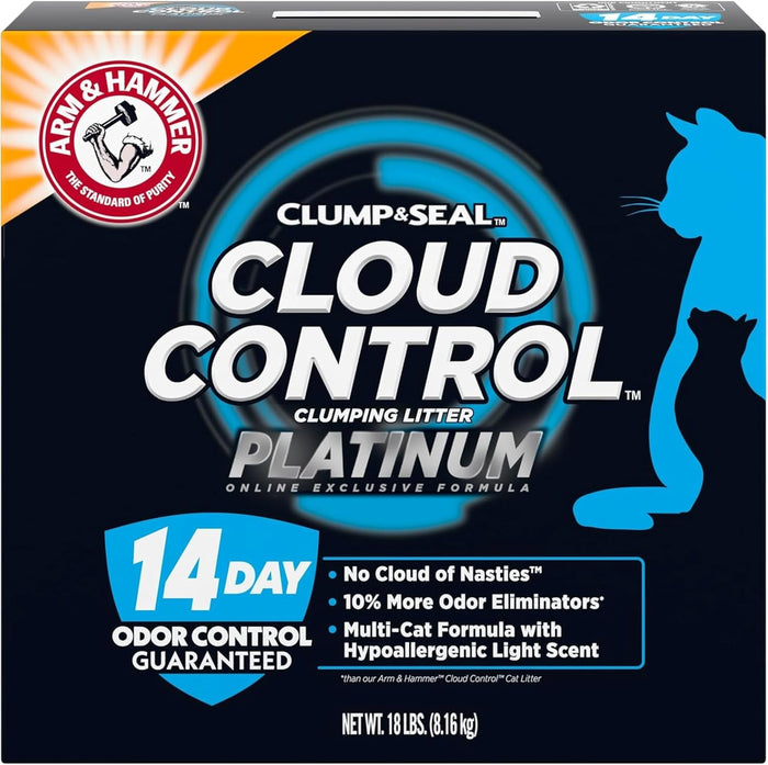 ARM & HAMMER Clump & Seal SLIDE Platinum Multi-Cat Clumping Cat Litter, 14-Day Odor Control, EZ Clean Technology, 18 lbs – No Scrubbing, Powerful Odor Eliminator
