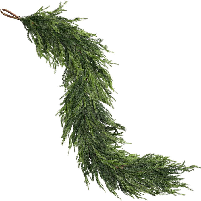 9FT Real Touch Norfolk Pine Garland - Artificial Christmas Garland Fake Green Faux Pine Needles Garland for Table Fireplace Mantle Holiday Home Indoor Outdoor Decor (2PCS)