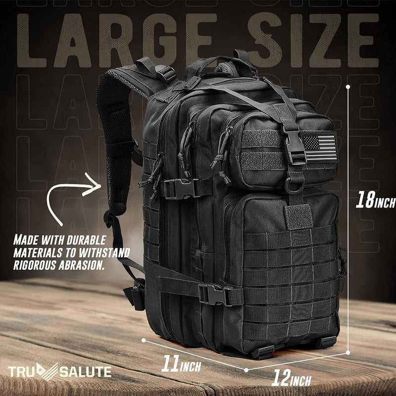 Tru Salute 45L Military Black Tactical Backpack Large Army 3 Day Pack Molle Bug out Bag Rucksack Backpack Military Black