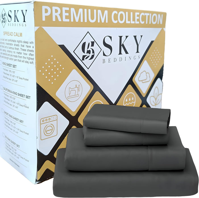 SKY BEDDINGS 100% Cotton RV Short Queen Sheets - 400 Thread Count Sateen Weave, Cooling, Hotel Luxury 4 Piece Set - White
