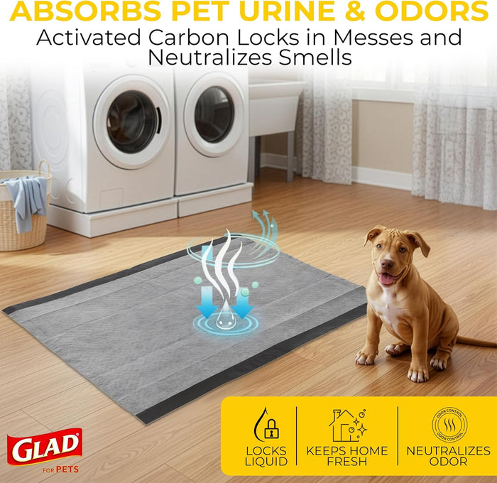 Glad for Pets Extra Large Charcoal Dog Training Pads - Absorbent Disposable Pee Pads for Dogs, Cats & Puppies - Jumbo-Size Potty Pads that Neutralize Urine Instantly - 30 Count Pet Supplies
