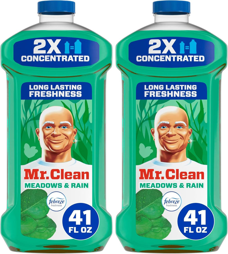 Mr. Clean All Purpose Cleaner, Floor Cleaner for Mopping Home, Bathroom, & Kitchen, Cleaning Liquid for Mop & Bucket, Cleaning Supplies, Multi-Surface Dilutable, Meadows & Rain, 41oz