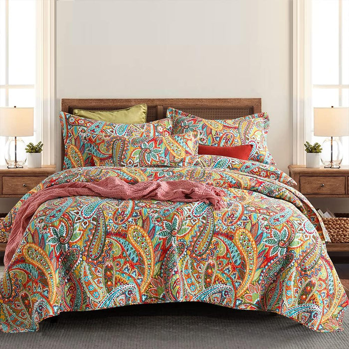 Autumn Dream Cotton Bedspread Quilt Sets, 3 Pieces Reversible Comforter Coverlet Sets, Classical Damask Paisley,King Size