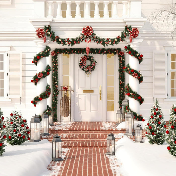 50FT Green Christmas Garland Decorations, Christmas Artificial Pine Greenery Garland Outdoor Indoor Decor, Straight Faux PVC Soft Garland for Stairs Railing Fireplace Window Mantle Home Party Decor