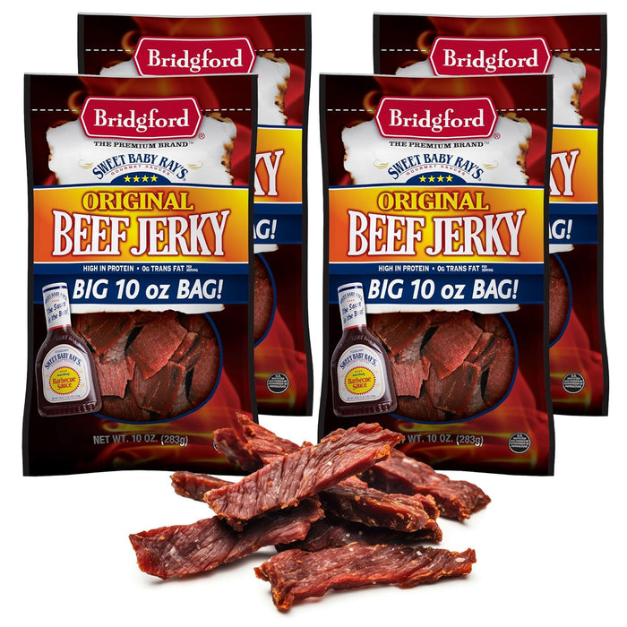 Bridgford Sweet Baby Ray’s Beef Jerky Original 10 oz Pack of 3 - High Protein Healthy Snacks for Your Dietary Preferences - Ready-to-Eat Beef Jerky for On-the-Go Snacking and Busy Lifestyles