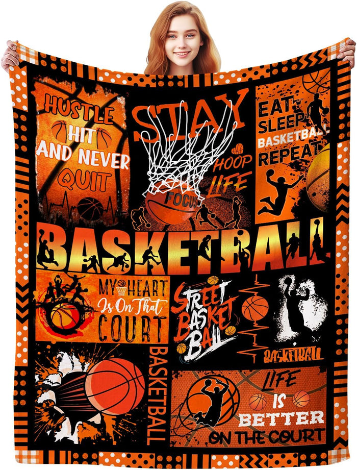 Basketball Blanket for Girls Boys Team,Warm Sport Ball Throw Blankets Bed Bedding Sofa Basketball Gifts for Adults Women Men Sport Lovers 50"X40"