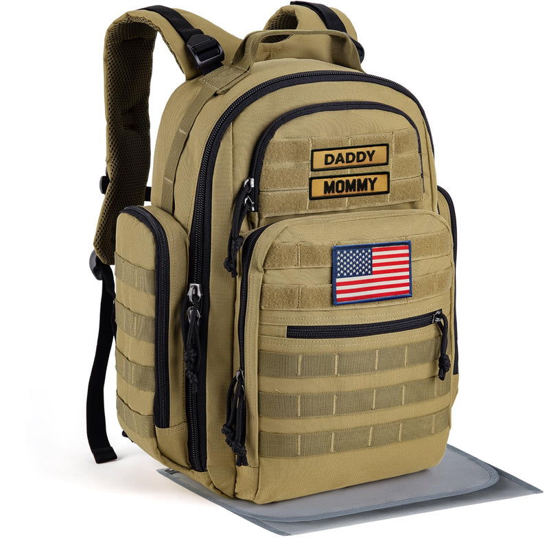 SHARKMOUTH Diaper Bag Backpack for Dad and Mom, Military Molle diaper Pack with Insulated Bottle Holders and Wipe Pocket