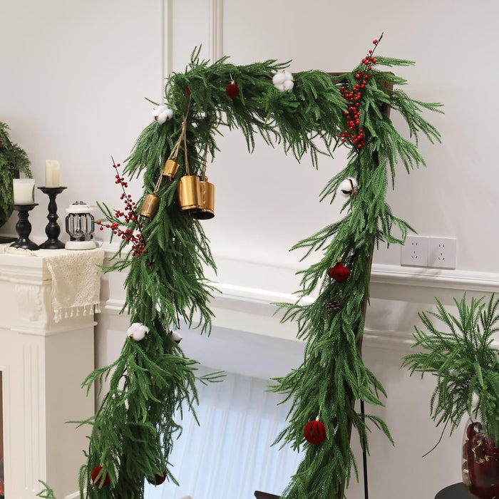 Christmas Garlands Norfolk Pine Garland Real Touch Artificial Faux Greenery Garland for Holiday Table Mantle Wall Indoor Outdoor Decor 5FT