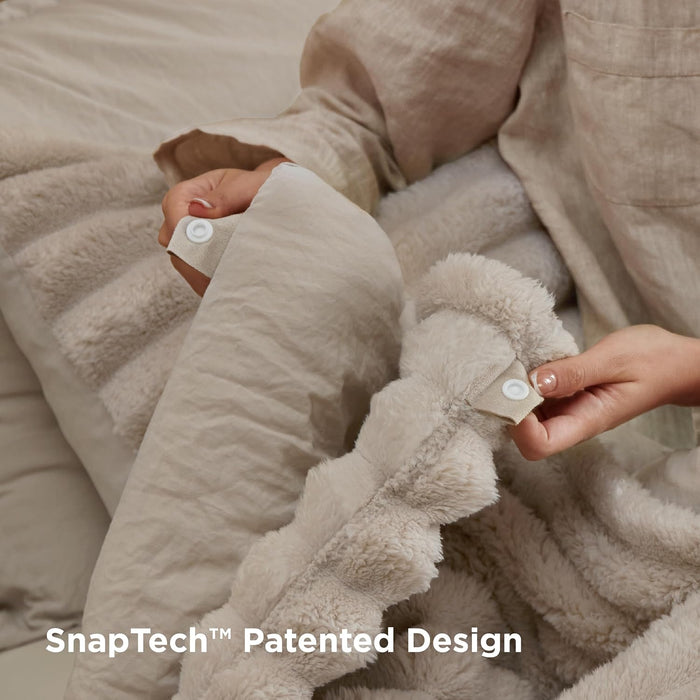 Bedsure Gentlesoft 2-in-1 Queen Comforter Set and Detachable Fluffy Blanket, Beige Bedding Set for All Season Use, SnapTech Design for Space Saving (Includes 2 Pillow Shams, 2 Pillowcases)