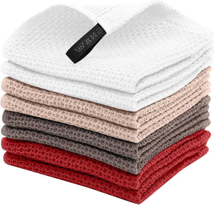 Honeycomb Cotton Dish Cloths 6 Pack,12x12 Inch – Super Absorbent, Quick-Dry & Reusable Kitchen Cleaning Cloths, Lint-Free Washable Towels for Dishes, Glass & Household Use(White)