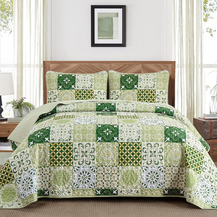 Dobuyly Grey Black Quilt Set Queen Size, Boho Plaid Patchwork Bedspreads Coverlet Set, 3 Pieces Soft Lightweight Microfiber Farmhouse Quilt Bedding Set for All Seasons 96"x90"
