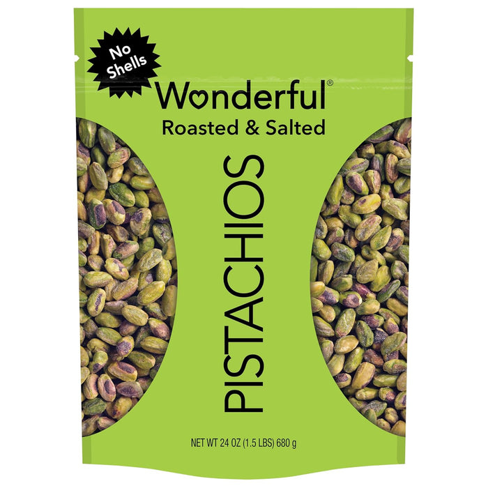 Wonderful Pistachios No Shells, Roasted & Salted Nuts, 6 Ounce Resealable Bag, Protein Snacks, Gluten Free, Healthy Snacks for Adults