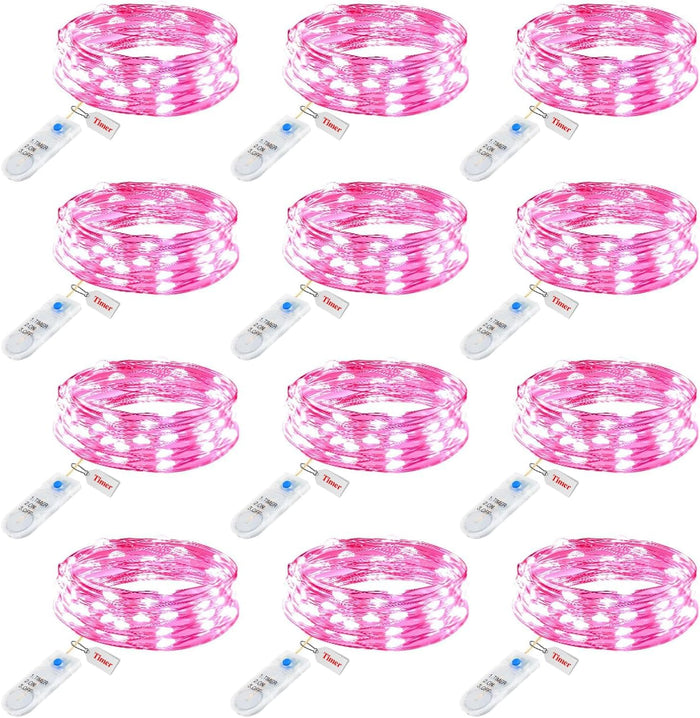 Minetom 6 Pack Fairy Lights Battery Operated String Lights with Timer - 7ft 20 LED Waterproof Silver Wire Firefly Lights Waterproof for DIY Crafts Wedding Décor Table Centerpieces Mason Jars Party