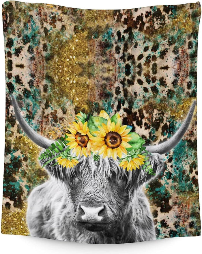 Highland Cow Blanket, Cute Cow Throw Blanket Gift for Women Girls Highland Cow Lovers, 50x40 Inches Soft Fuzzy Flannel Sunflower Blankets for Crib Couch Sofa Travel