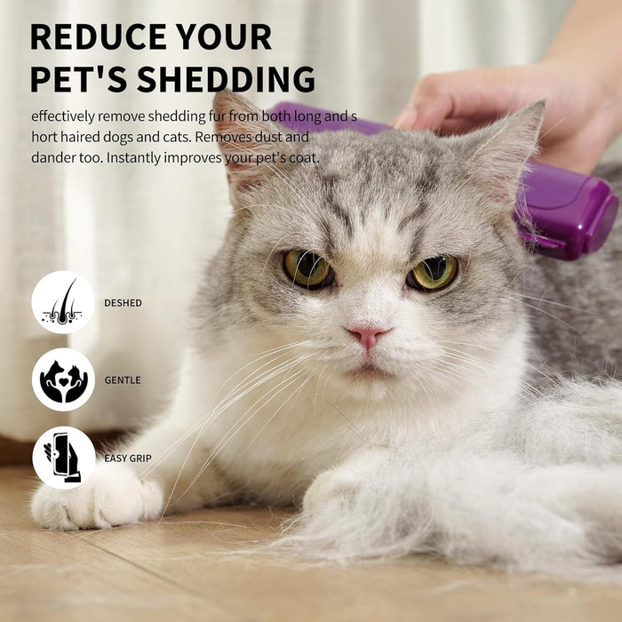 Cat & Dog Deshedding Brush – Purple Grooming Tool for Cats & Dogs, Gentle Fur Remover Comb, Comfortable Anti-Slip Handle, Easy to Clean