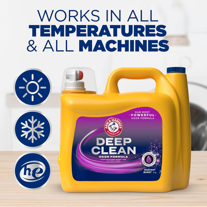 ARM & HAMMER™ Deep Clean Odor Formula Liquid Laundry Detergent, Laundry Odor Remover, Radiant Burst Scent, 150 Fl Oz, 100 Loads