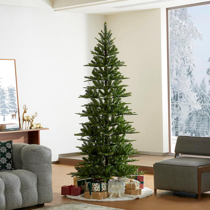 Glitzhome 7.5ft Pre-Lit Flocked Pencil Artificial Christmas Tree, Chicago Frostwood Spruce w/Remote Control,1211 PE&PVC Tips and 350 Warm White Lights,Sturdy Metal Stand for Home Decoration