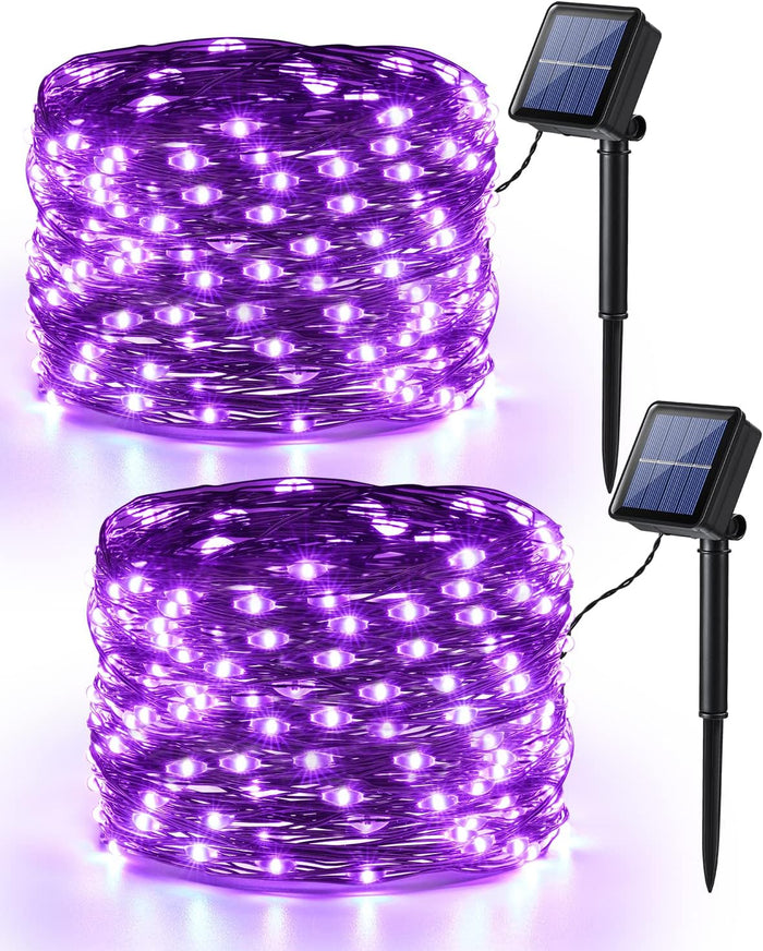 Brizled Orange & Purple Halloween Lights, 2 Pack Total 78FT 240 LED Solar Halloween Fairy Lights, 8 Modes Outdoor Orange Fairy Light, Purple Twinkle Light String Black Wire Outside Spooky Decorations