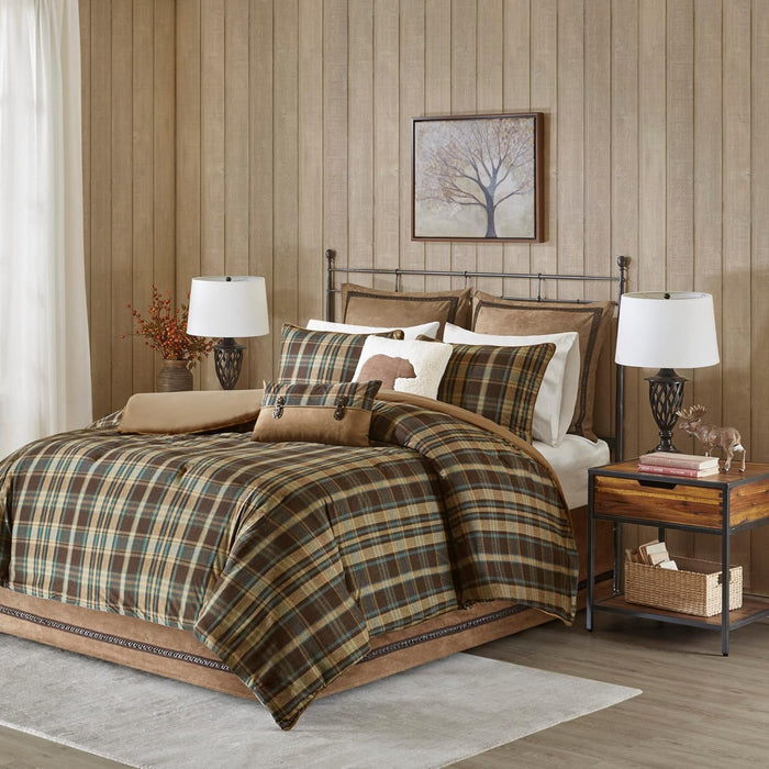 Woolrich Rustic Lodge Cabin Comforter Set - All Season Down Alternative Warm Bedding Layer and Matching Shams, Oversized Queen, Perry, Denim Blue
