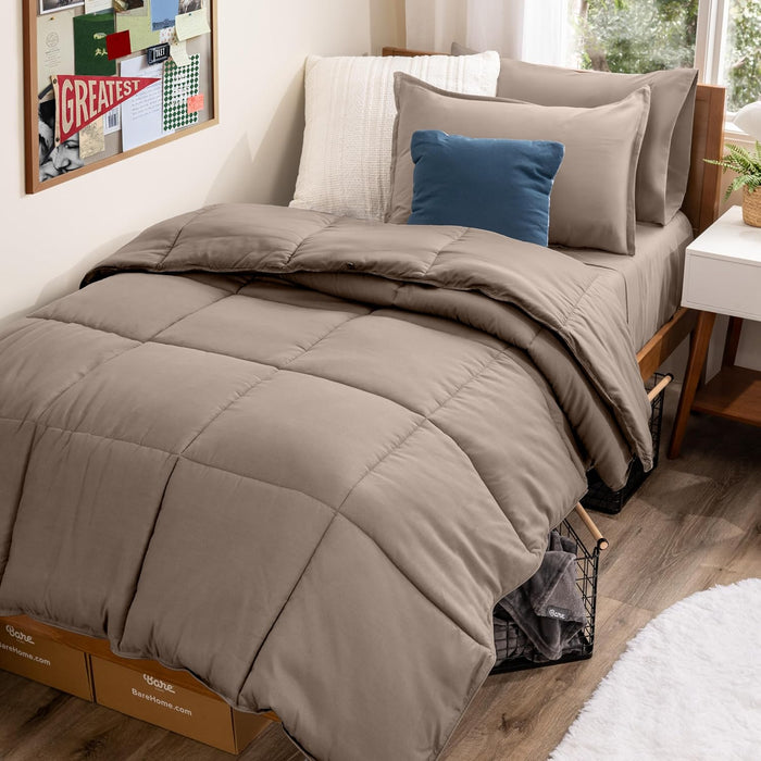 Bare Home Bed-in-A-Bag 7 Piece Comforter & Sheet Set - Queen - Goose Down Alternative - Ultra-Soft 1800 Premium - Bedding Set (Queen, Grey/Grey)