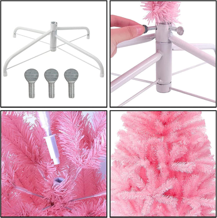 Pink Christmas Tree, 4FT Christmas Tree with Metal Stand, Artificial Pink Tree with 300 Branch Tips, Easy Assembly, for Indoor Outdoor Holiday Decoration