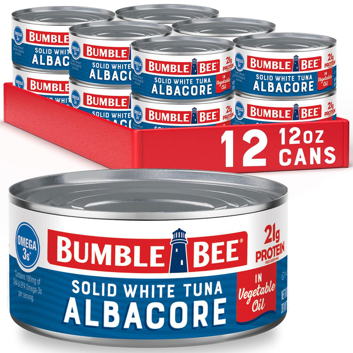 Bumble Bee Solid White Albacore Tuna in Water, 5 oz Can (Pack of 4) - Wild Caught Tuna - 29g Protein per Serving, High in Omega-3s - Non-GMO Project Verified, Gluten Free, Kosher