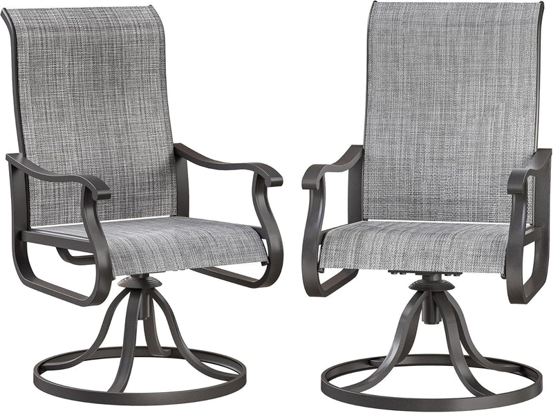 Patio Swivel Chairs Set of 2, Outdoor Dining Chairs with High Back, All-Weather Swivel Rocker Chair for Lawn, Porch or Garden (Brown)
